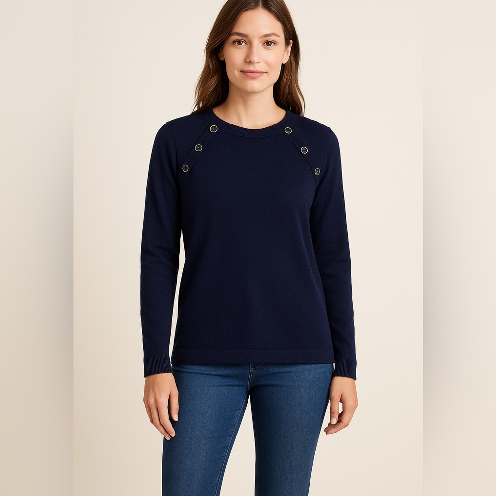 J.McLaughlin Navy Blue Sherman Button-Shoulder Sweater Women’s‎ Large